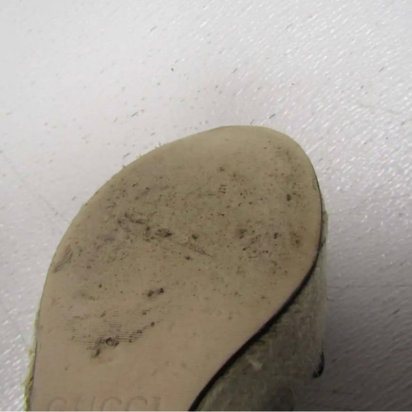 Gucci Floral Embroidered Jute Espadrille Wedge Sandals Black - Picture 3 of 7